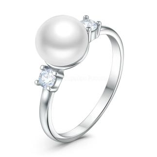Кольцо из серебра с культивированным жемчугом и фианитами родированное