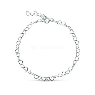 Браслет из серебра родированный - Сердечки, 17 см