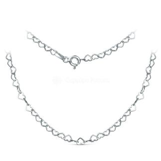 Цепь из серебра родированная - Сердечки, 45 см