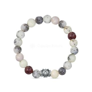 Браслет (на резинке) из бусин опала и чернёного серебра - Лотос
