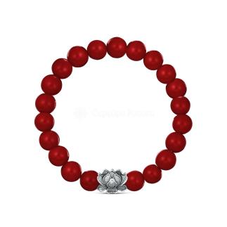 Браслет (на резинке) из бусин коралла и чернёного серебра - Лотос