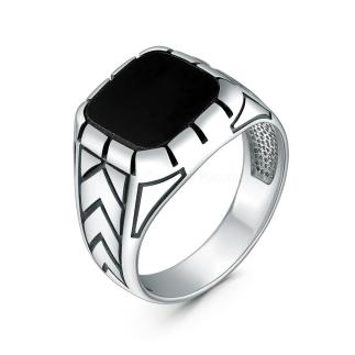 Печатка мужская из чернёного серебра с чёрным фианитом