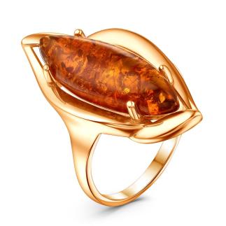 Кольцо из золочёного серебра с коньячным янтарём