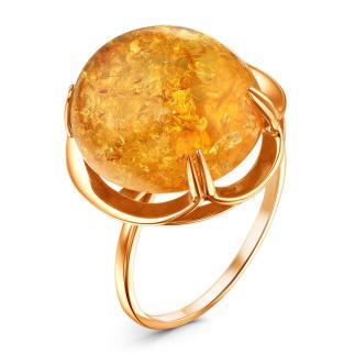 Кольцо из золочёного серебра с янтарём