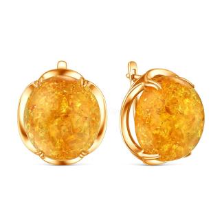 Серьги из золочёного серебра с жёлтым янтарём