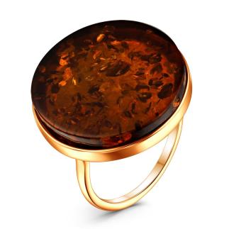 Кольцо из золочёного серебра с коньячным янтарём