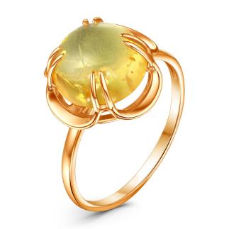 Кольцо из золочёного серебра с жёлтым янтарём