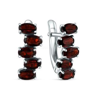 Серьги из серебра с гранатом родированные