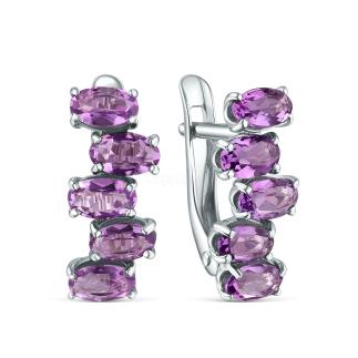 Серьги из серебра с аметистом родированные