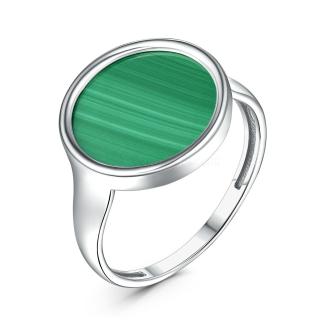 Кольцо из серебра с малахитом родированное