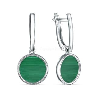 Серьги из серебра с малахитом родированные