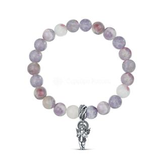 Браслет (на резинке) из бусин турмалина и чернёного серебра - Ангел-Хранитель