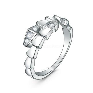 Кольцо из серебра с фианитами родированное - Змея