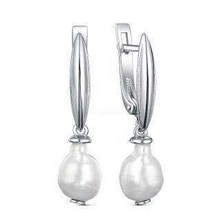 Серьги из серебра с культивированным жемчугом родированные