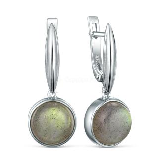 Серьги из серебра с лабрадоритом родированные