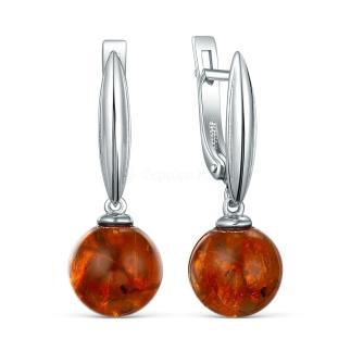 Серьги из серебра с янтарём родированные