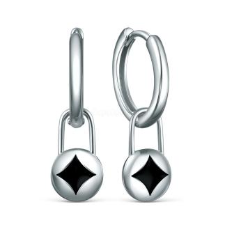 Серьги из серебра с эмалью родированные (2 в 1)