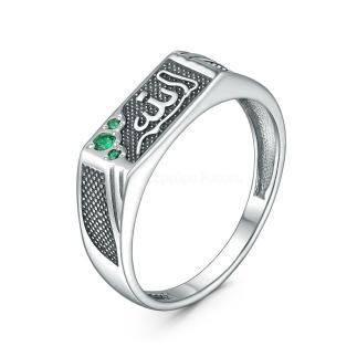 Мусульманская печатка из чернёного серебра с зелёными фианитами