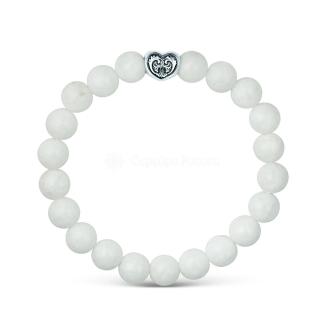 Браслет (на резинке) религиозный из белого агата и чернёного серебра - Сердце (