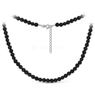 Колье из серебра с бусинами вулканической лавы родированной