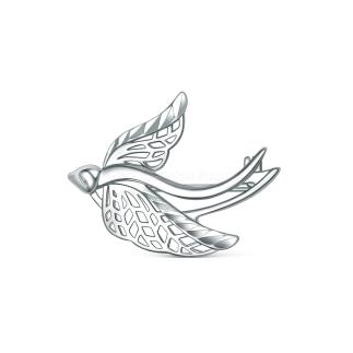 Брошь из серебра с алмазной огранкой родированная - Ласточка