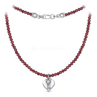 Колье из серебра с гранатом родированное - Сердце замок