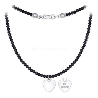 Колье из серебра с гематитами родированное - Сердце 