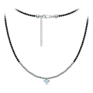 Колье из родированного серебра с гематитом и топазом Sky - Ромб