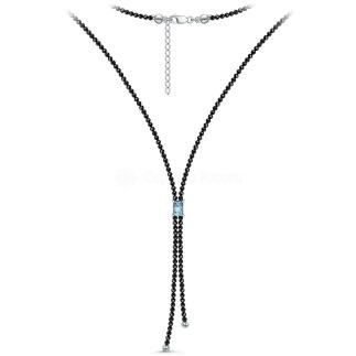 Колье из родированного серебра с гематитом и топазом Sky
