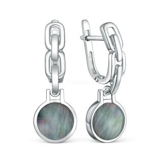 Серьги из серебра с чёрным перламутром родированные