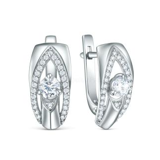 Серьги из серебра с фианитами родированные