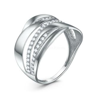 Кольцо из серебра c фианитами родированное