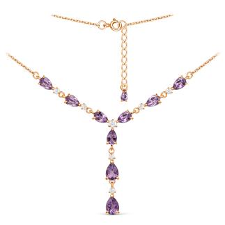 Колье из золочёного серебра с аметистом и фианитами