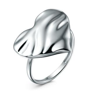 Кольцо сердце из серебра родированное 