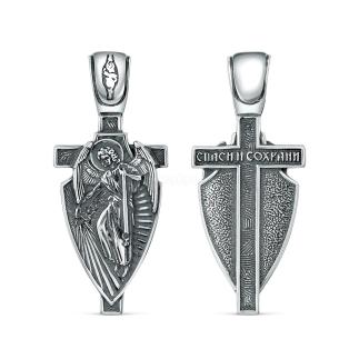 Икона-Крест из чернёного серебра - Ангел Хранитель, 3,5 см