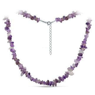 Бусы из родированного серебра с аметистом