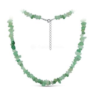 Бусы на леске из родированного серебра с зелёным авантюрином