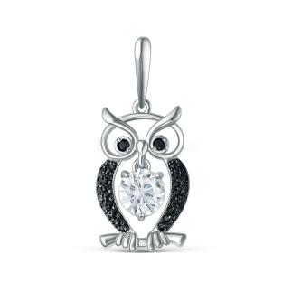 Подвеска из серебра с фианитами родированная - Сова (подвижный фианит)