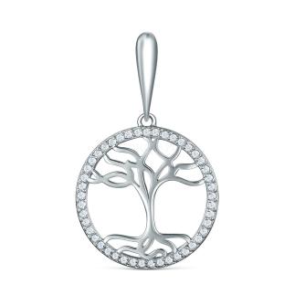 Подвеска из серебра с фианитами родированная - Дерево жизни