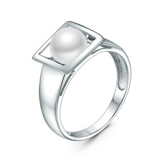 Кольцо из серебра с жемчугом родированное - Квадрат