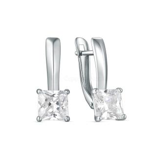 Серьги из серебра с фианитами родированные