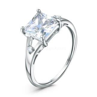 Кольцо из серебра с фианитами родированное