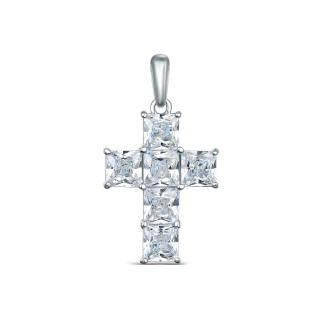 Подвеска крест из серебра с фианитами родированная