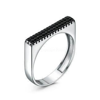 Кольцо из серебра с чёрной шпинелью родированное