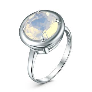 Кольцо из серебра с лунным камнем родированное