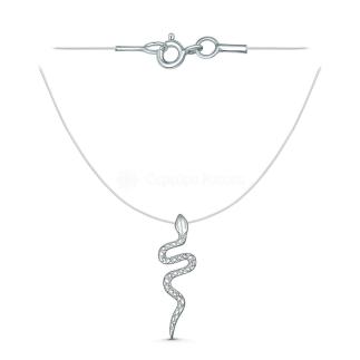 Колье из серебра родированное (на леске) - Змейка