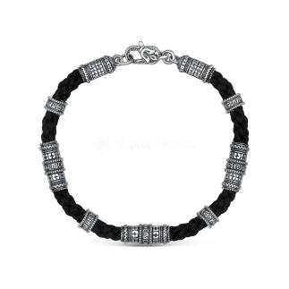 Браслет текстильный с элементами чернёного серебра - Спаси и сохрани