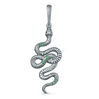 Подвеска из чернёного серебра с зелёными фианитами - Змея
