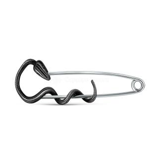 Булавка из серебра с фианитами родированная - Змея