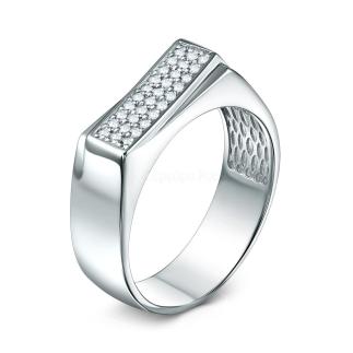 Печатка из серебра с фианитами родированное